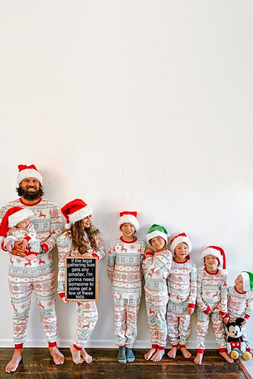 Copo De Nieve Y Ciervo Estampado Gris Familia A Juego Conjunto de Pijama Navideño